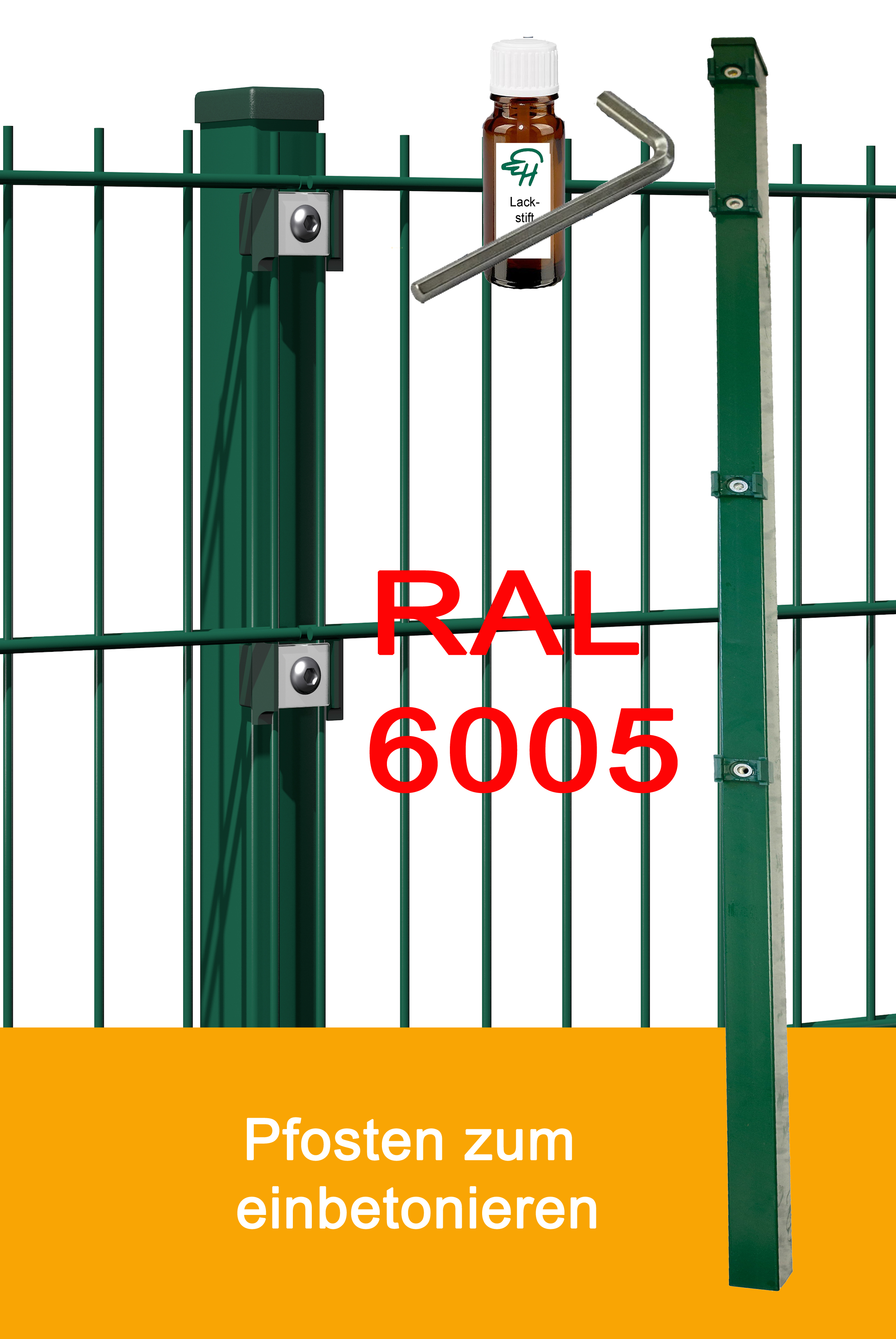 Pfosten mit Klemmhalter - moosgrün (RAL6005) - Komplett-Set