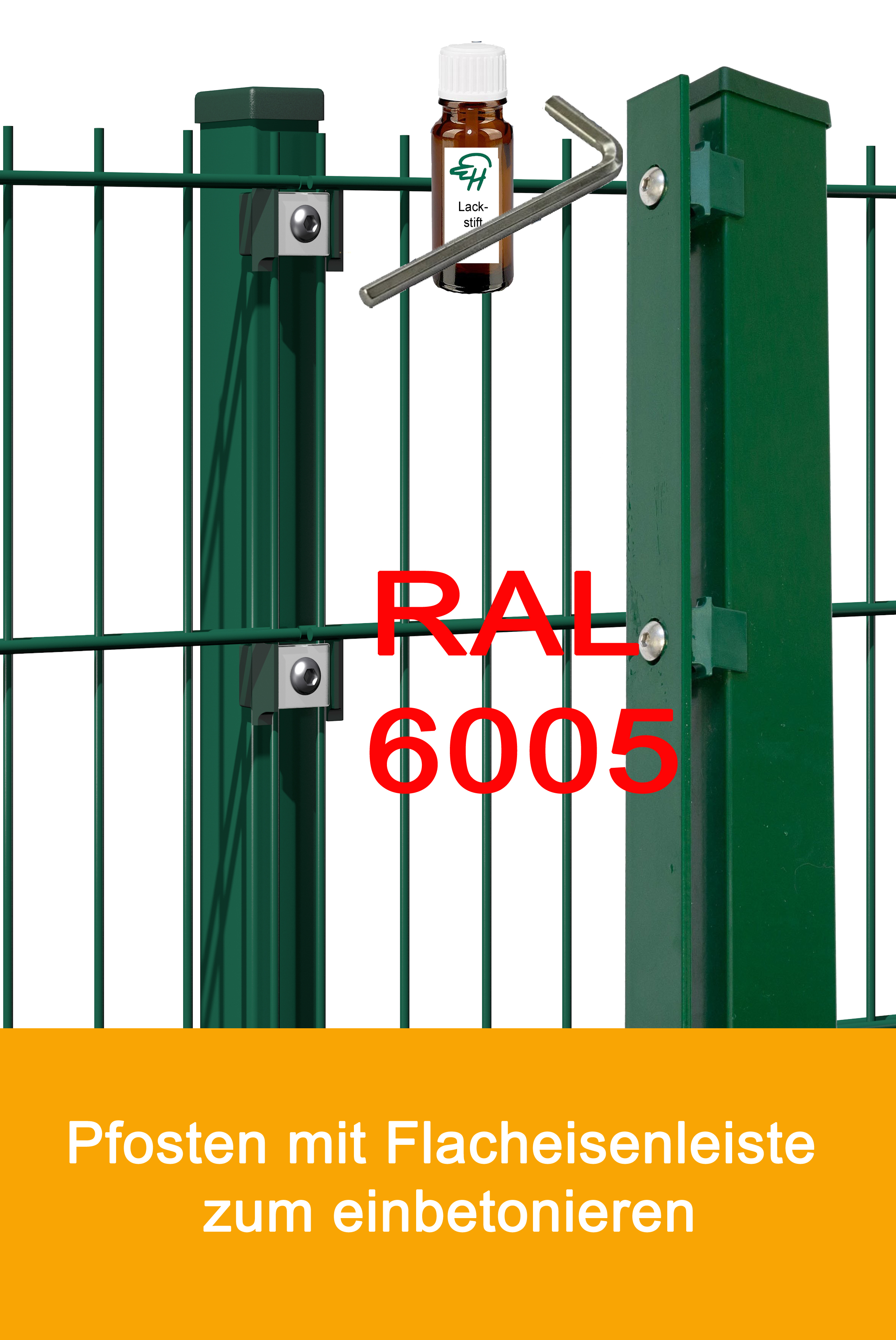 Pfosten mit Flacheisenleiste - moosgrün (RAL6005) - Komplett-Set